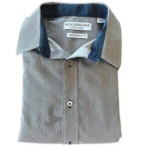 Nick Graham | Men’s Blue Modern Fit Long Sleeve Dress Shirt | Size Large | 0031